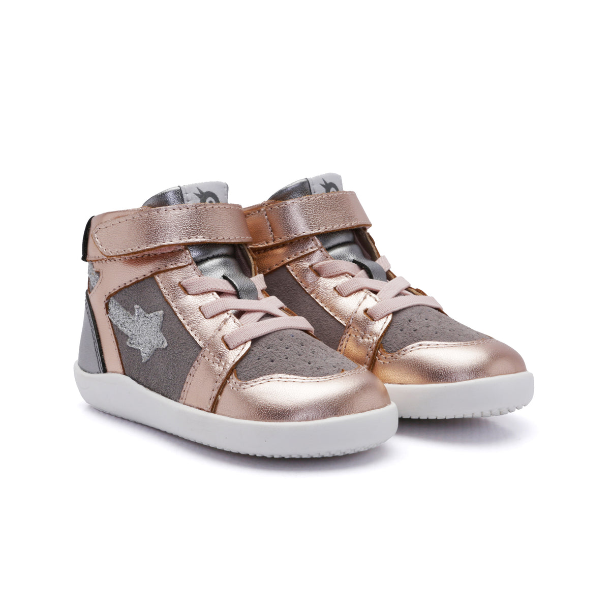 Old Soles 8015 Galaxy kids leather sneaker in Copper, Grey Suede, and Rich Silver with classic detail