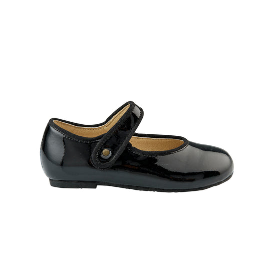 Old Soles 803 Lady Jane kids leather flat in Black Patent with ballet detail