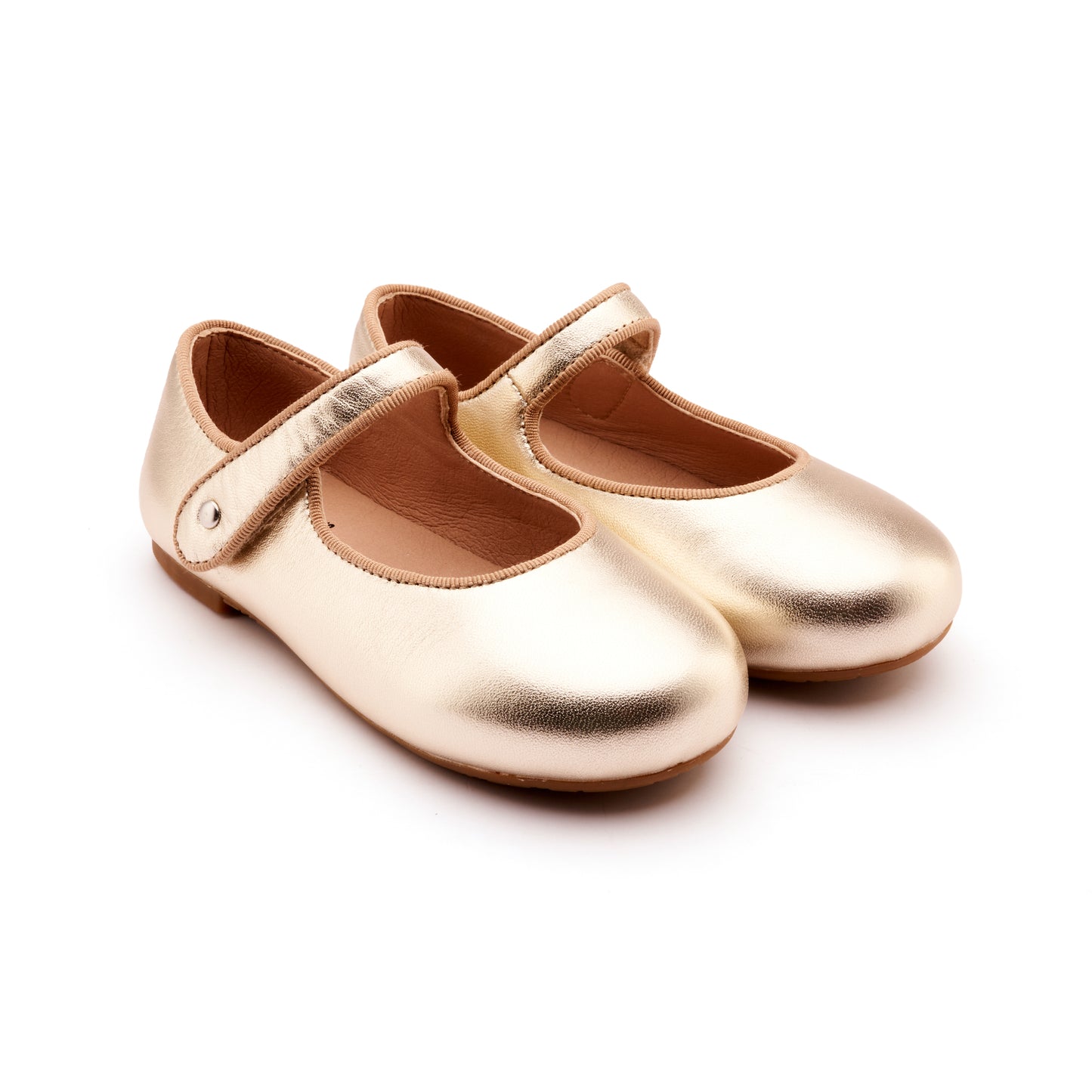 Old Soles 803 Lady Jane kids leather flat in Gold with classic detail
