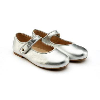 Old Soles 803 Lady Jane kids leather flat in Silver with classic detail