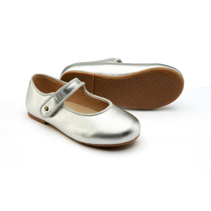 Old Soles 803 Lady Jane kids leather flat in Silver with classic detail