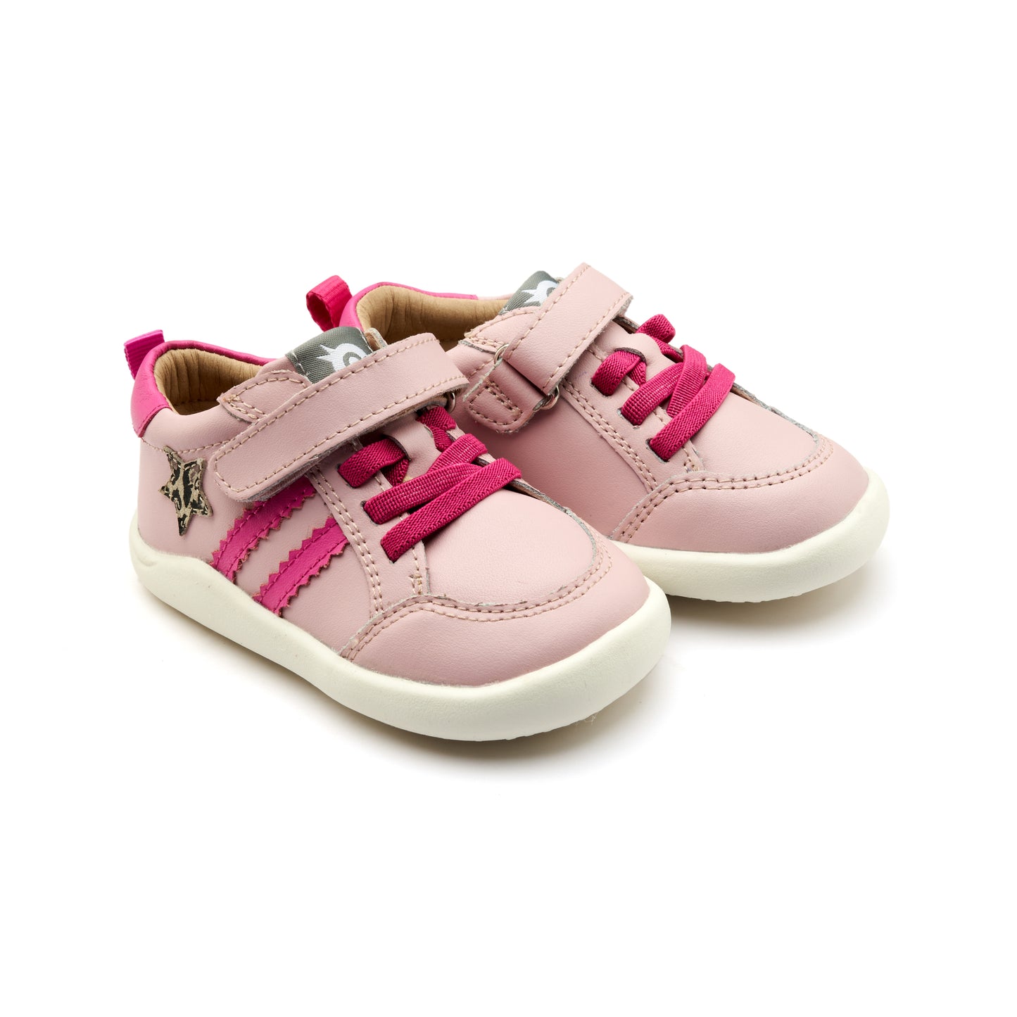 Old Soles 8072 Wos Ground kids leather shoe in Chalk Pink and Candy and Kat with rubber sole detail