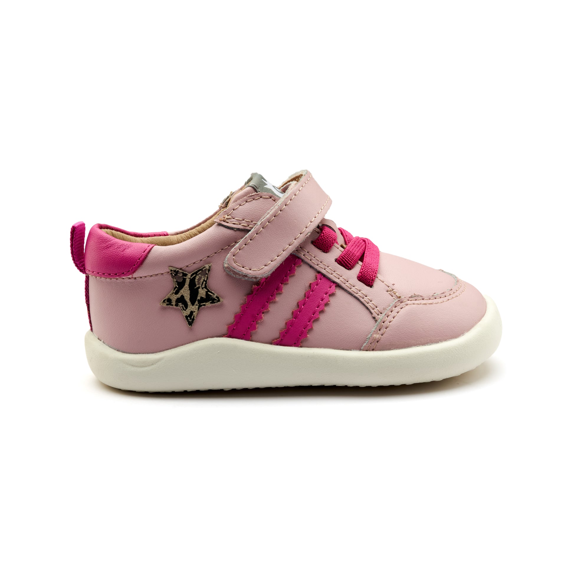 Old Soles 8072 Wos Ground kids leather shoe in Chalk Pink and Candy and Kat with rubber sole detail
