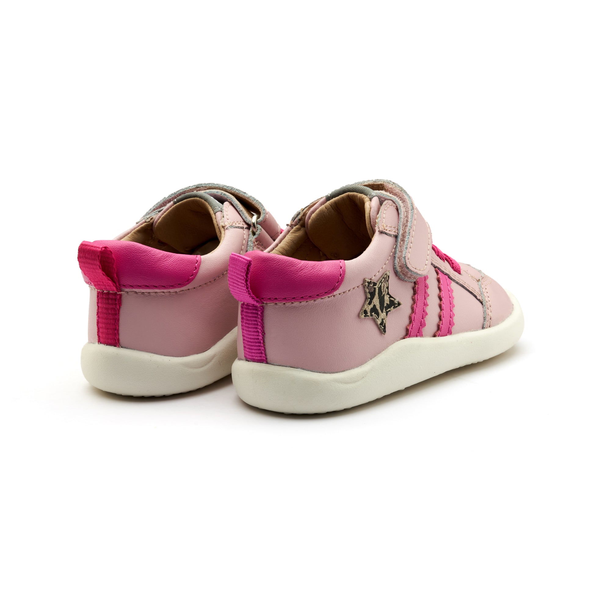 Old Soles 8072 Wos Ground kids leather shoe in Chalk Pink and Candy and Kat with rubber sole detail
