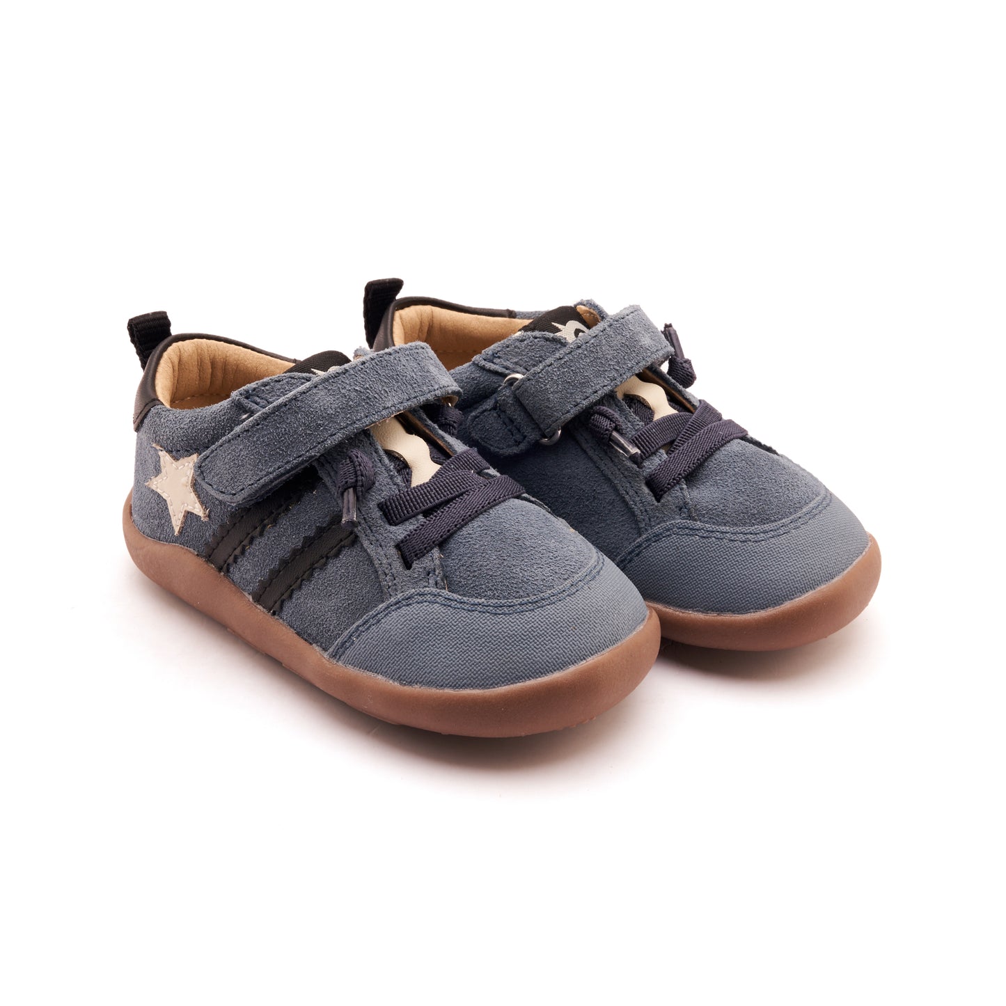 Old Soles 8072 Wos Ground kids leather shoe in Denim Suede, Sporco, and Black with rubber sole detail