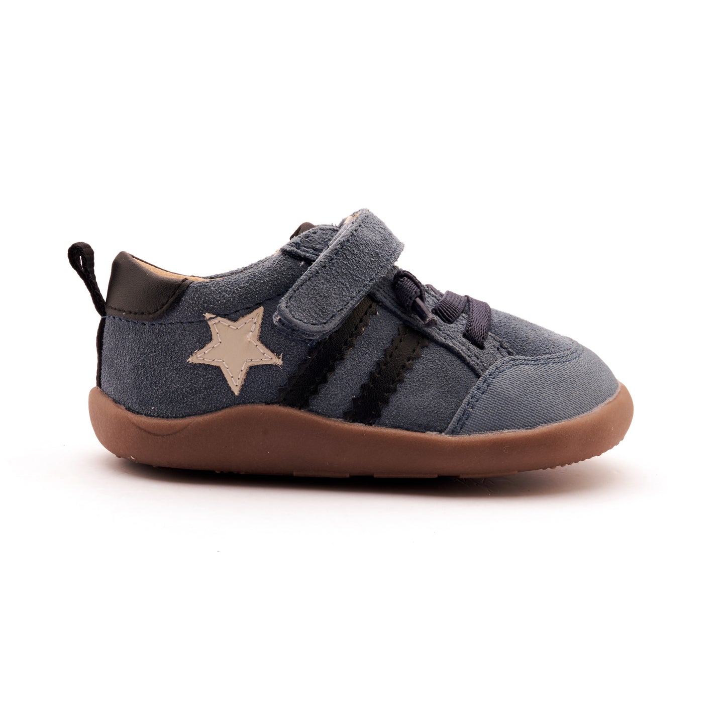 Old Soles 8072 Wos Ground kids leather shoe in Denim Suede, Sporco, and Black with rubber sole detail
