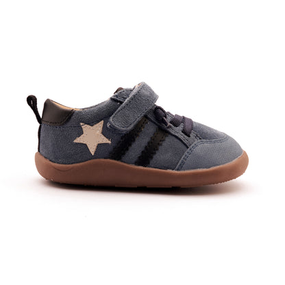 Old Soles 8072 Wos Ground kids leather shoe in Denim Suede, Sporco, and Black with rubber sole detail