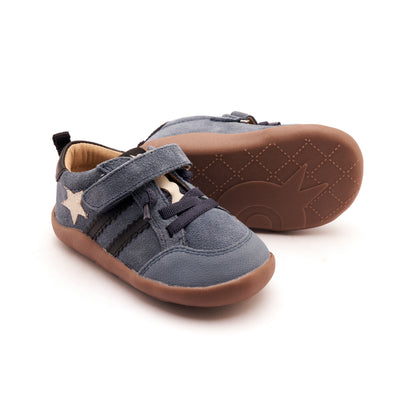 Old Soles 8072 Wos Ground kids leather shoe in Denim Suede, Sporco, and Black with rubber sole detail