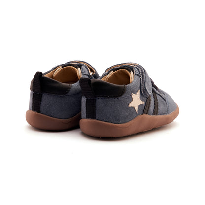 Old Soles 8072 Wos Ground kids leather shoe in Denim Suede, Sporco, and Black with rubber sole detail