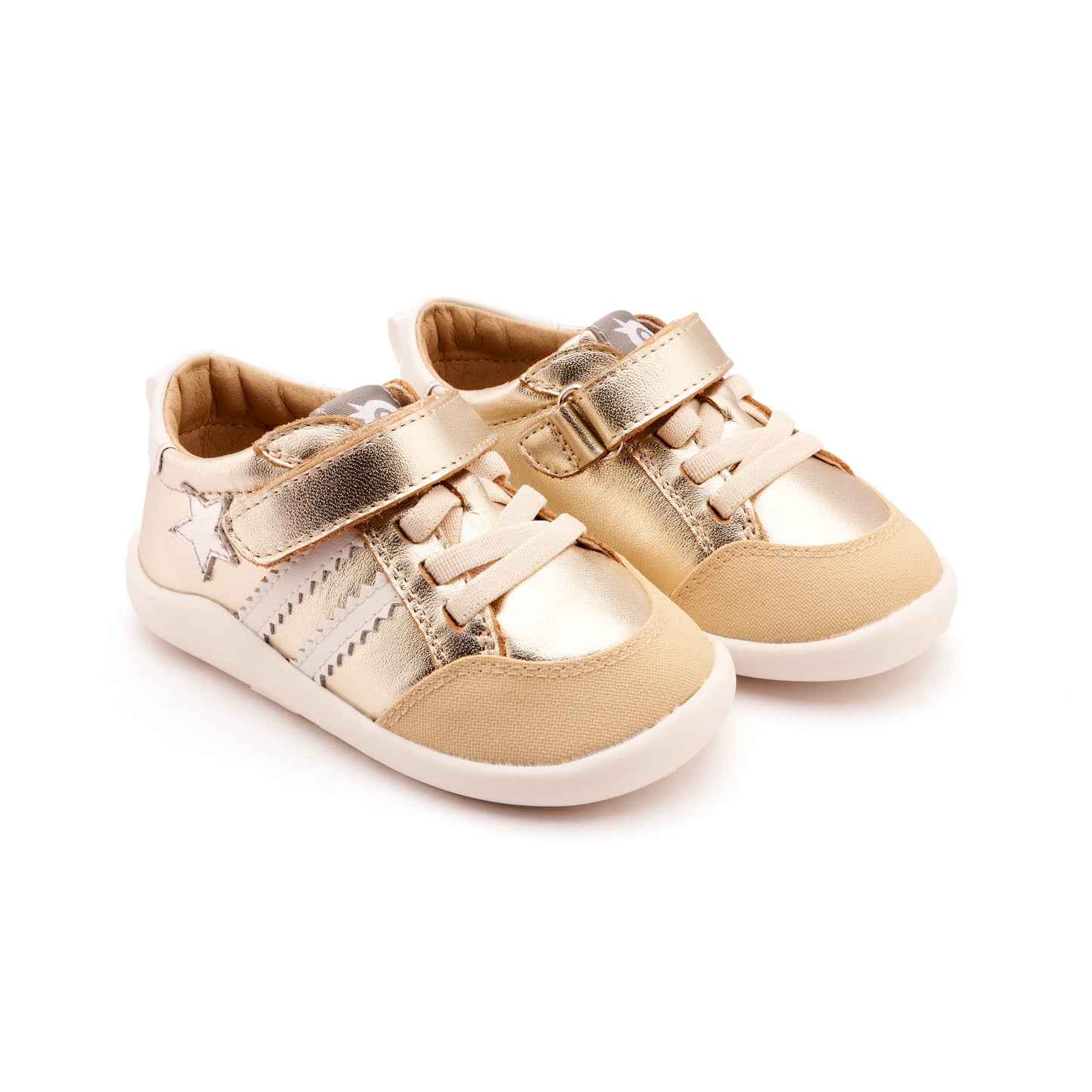 Old Soles 8072 Wos Ground kids leather shoe in Gold, Snow, and Silver with rubber sole detail