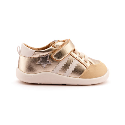 Old Soles 8072 Wos Ground kids leather shoe in Gold, Snow, and Silver with rubber sole detail