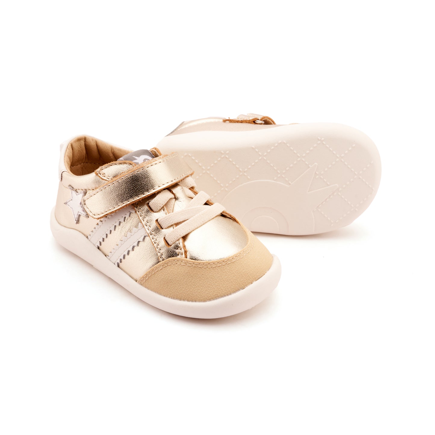 Old Soles 8072 Wos Ground kids leather shoe in Gold, Snow, and Silver with rubber sole detail
