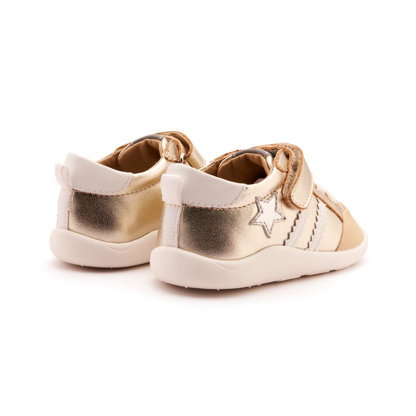 Old Soles 8072 Wos Ground kids leather shoe in Gold, Snow, and Silver with rubber sole detail