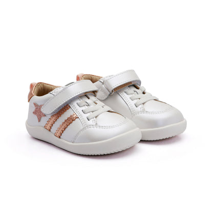Old Soles 8072 Wos Ground kids leather shoe in Nacardo Blanco, Glam Copper, and Copper with rubber sole detail