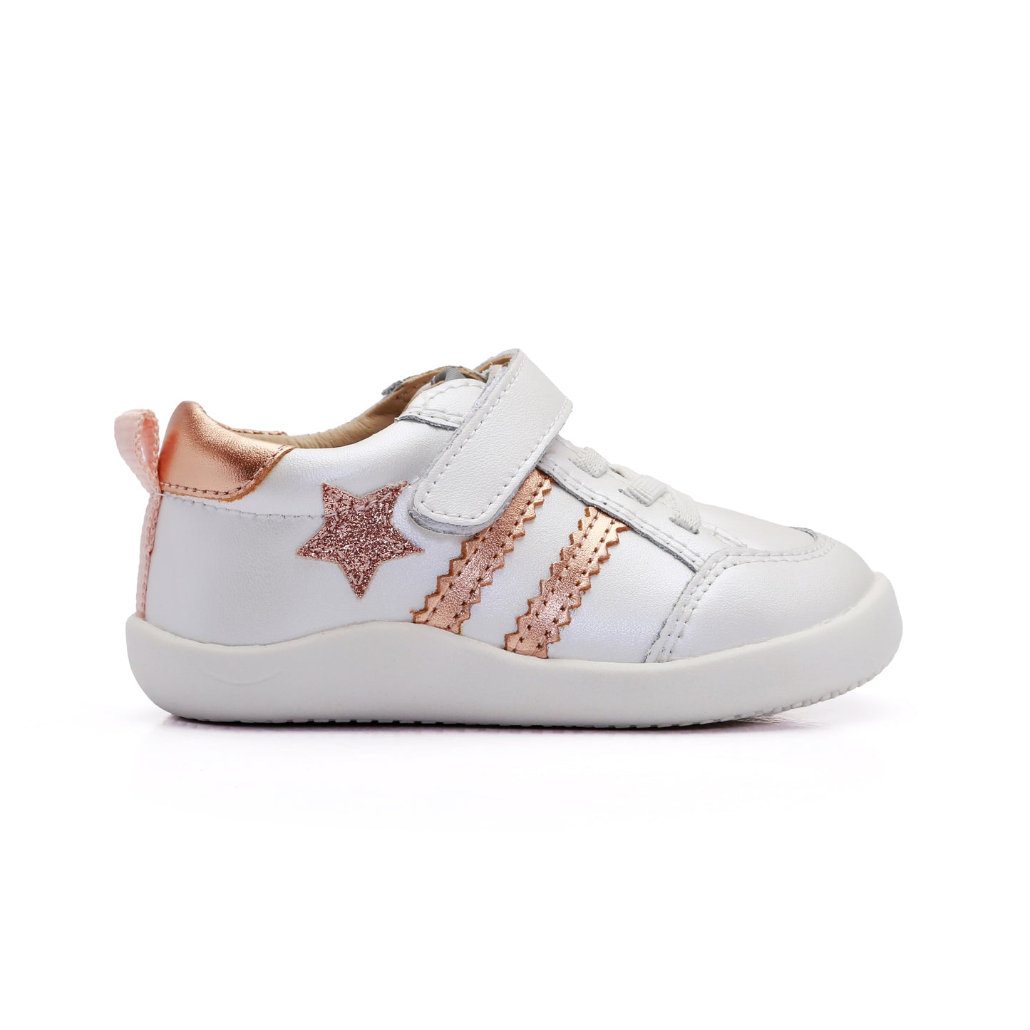 Old Soles 8072 Wos Ground kids leather shoe in Nacardo Blanco, Glam Copper, and Copper with rubber sole detail