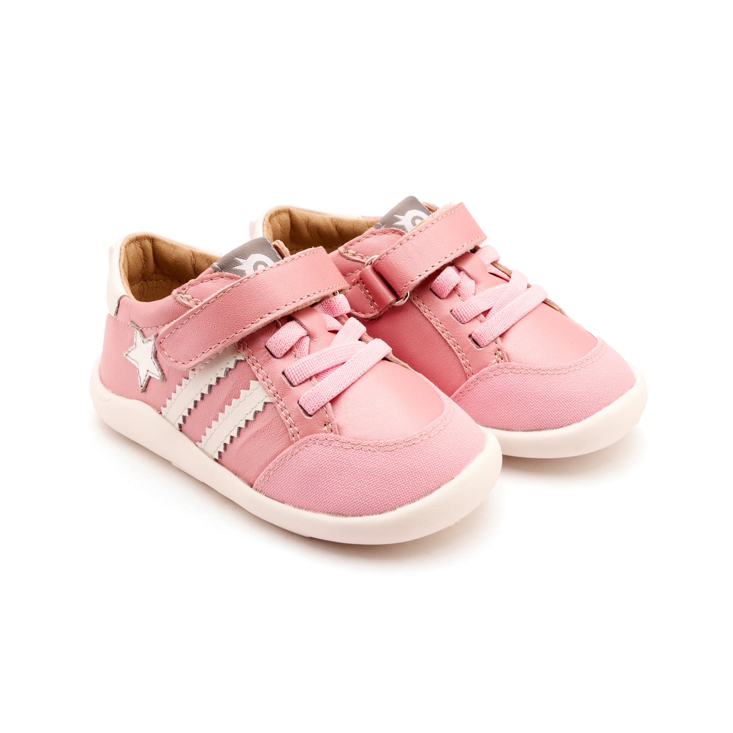 Old Soles 8072 Wos Ground kids leather shoe in Pearlised Pink, Silver, and Silver with rubber sole detail