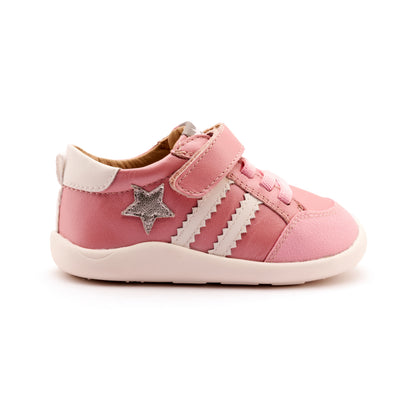 Old Soles 8072 Wos Ground kids leather shoe in Pearlised Pink, Snow, and Silver with rubber sole detail