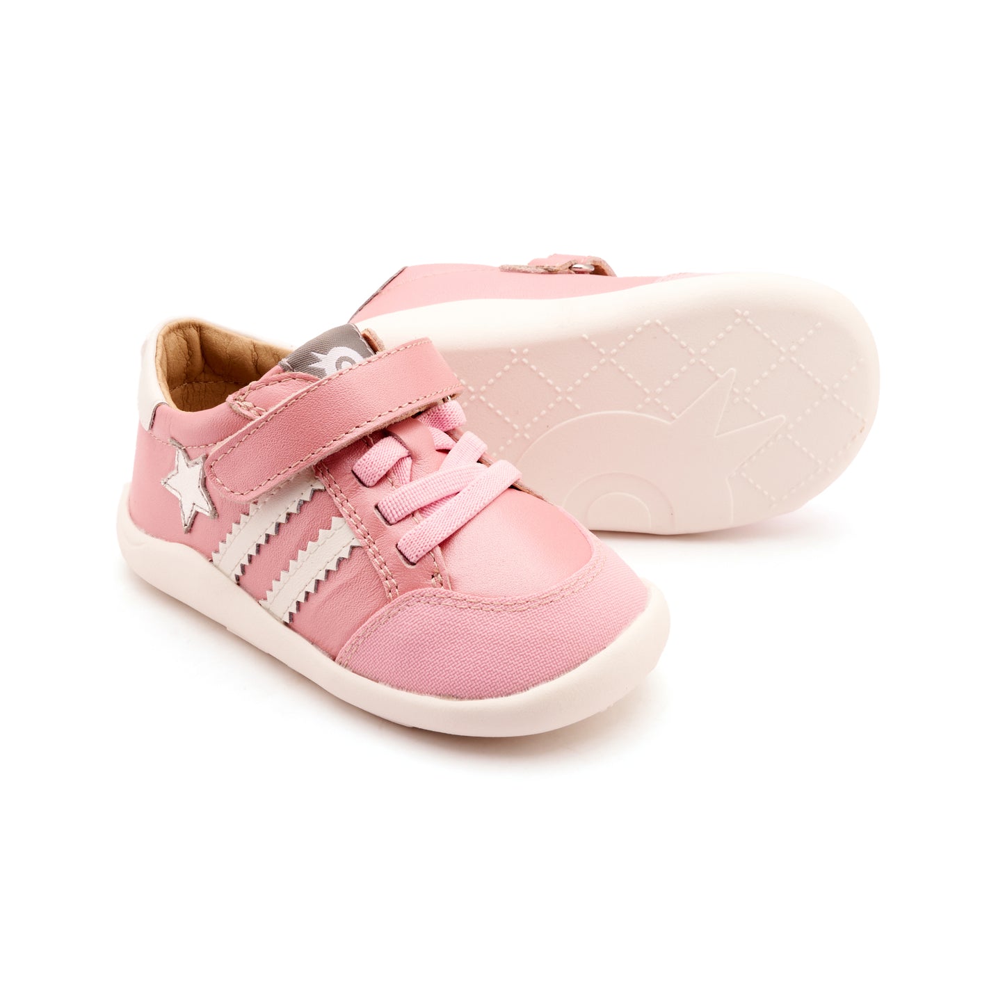Old Soles 8072 Wos Ground kids leather shoe in Pearlised Pink, Silver, and Silver with rubber sole detail