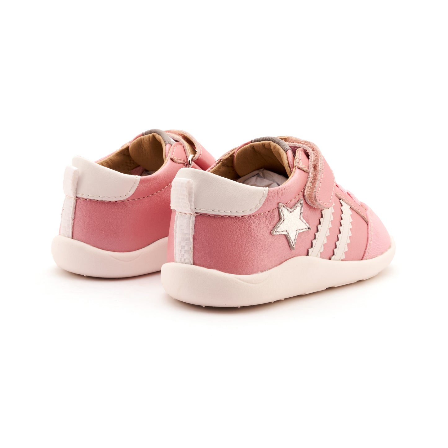 Old Soles 8072 Wos Ground kids leather shoe in Pearlised Pink, Snow, and Silver with rubber sole detail