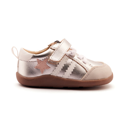 Old Soles 8072 Wos Ground kids leather shoe in Silver and Dalia and Snow with rubber sole detail