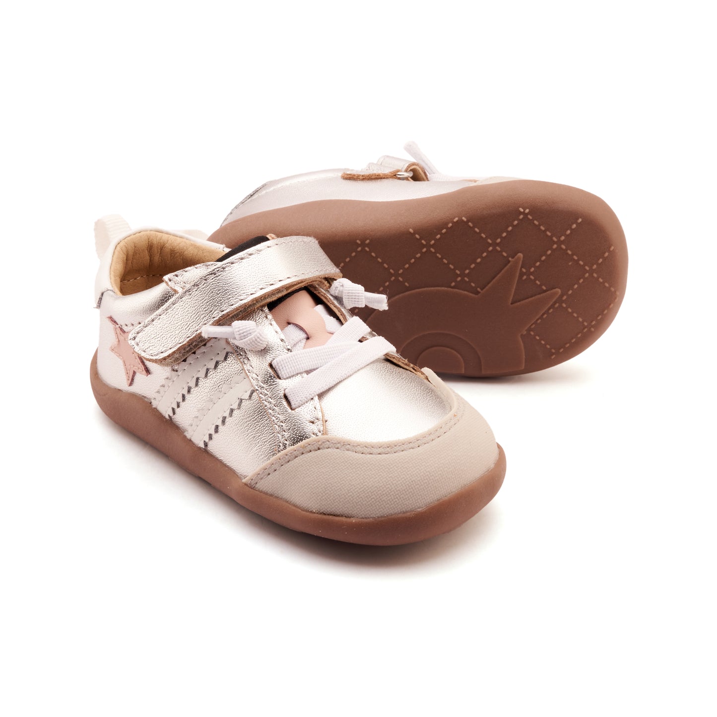 Old Soles 8072 Wos Ground kids leather shoe in Silver and Dalia and Snow with rubber sole detail