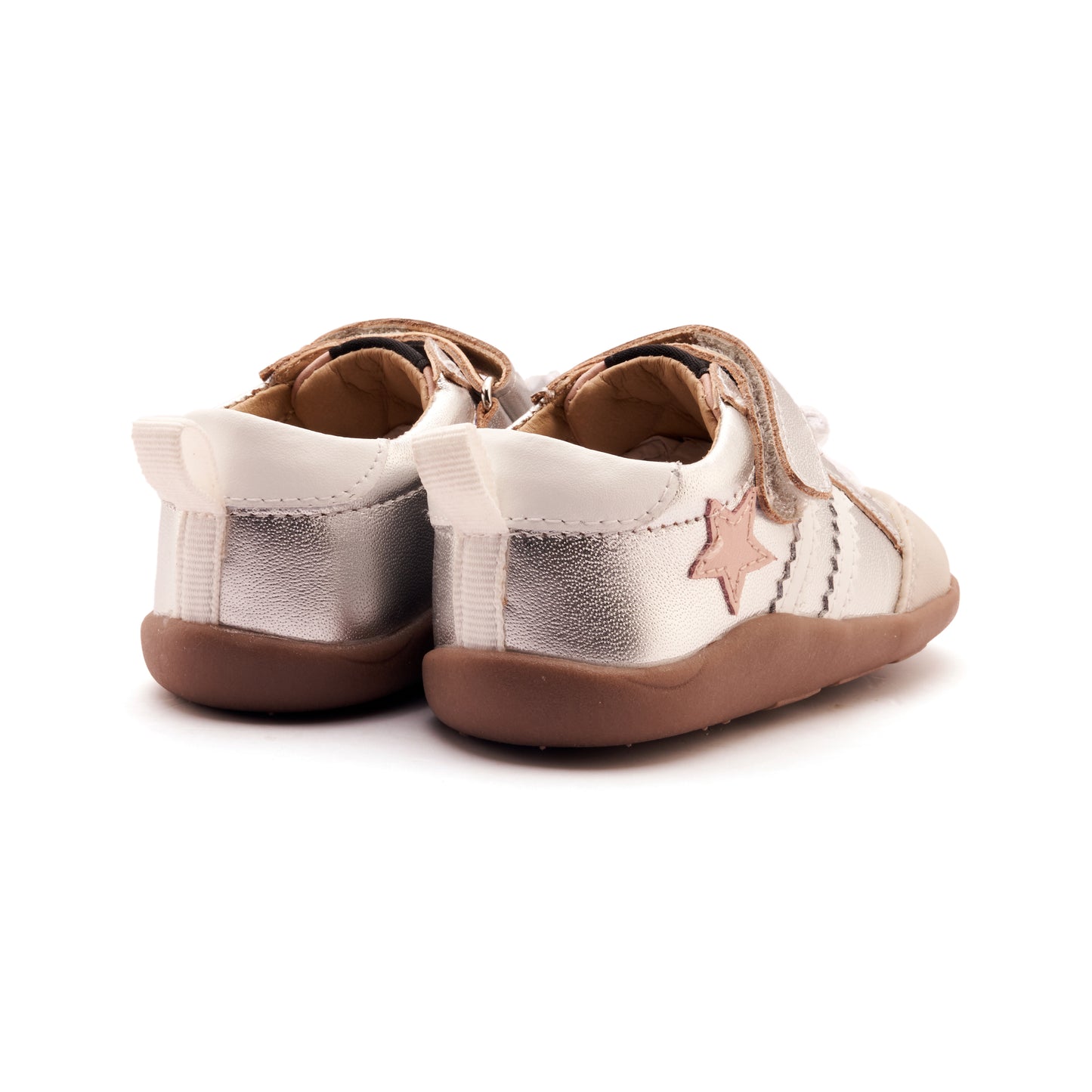Old Soles 8072 Wos Ground kids leather shoe in Silver and Dalia and Snow with rubber sole detail