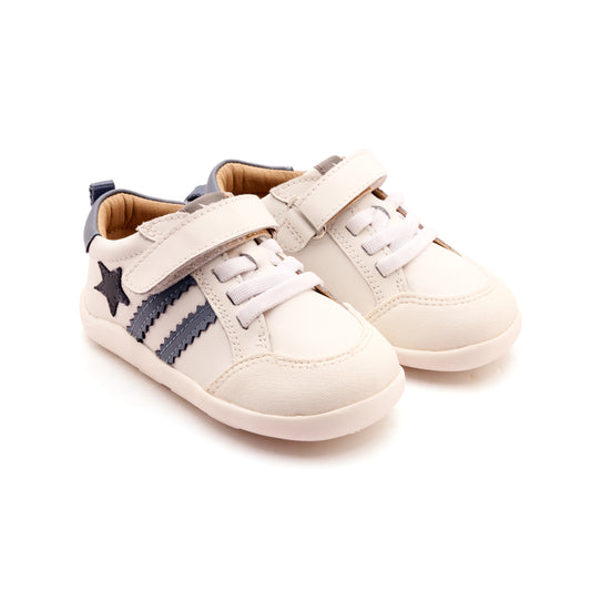 Old Soles 8072 Wos Ground kids leather sneaker in Snow, Indigo, and Navy with classic detail
