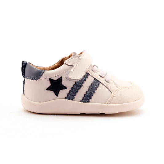 Old Soles 8072 Wos Ground kids leather sneaker in Snow, Indigo, and Navy with classic detail