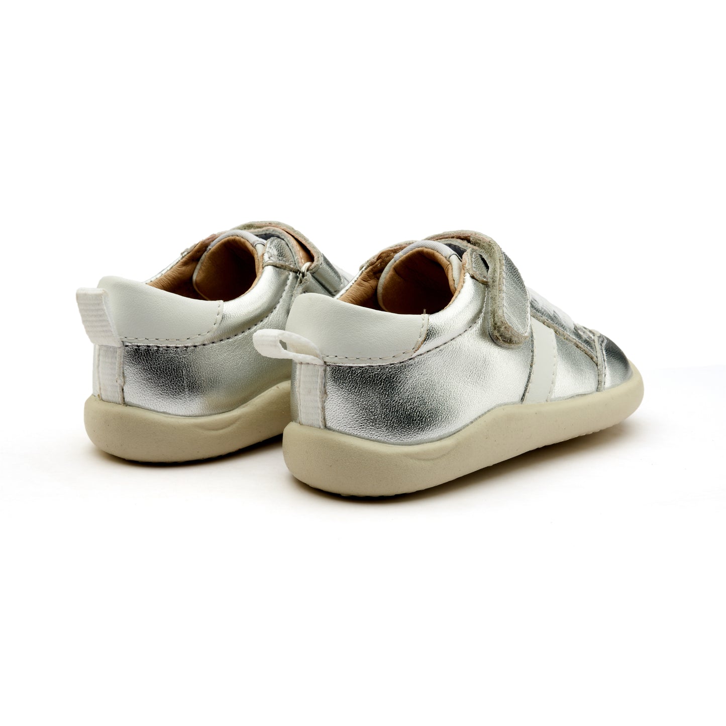Old Soles 8083 Retro Ground kids leather shoe in Silver and Snow with rubber sole detail
