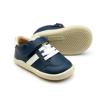 Old Soles 8083 Retro Ground kids leather shoe in Denim and Snow with rubber sole detail