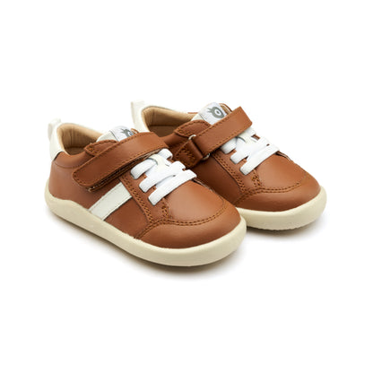 Old Soles 8083 Retro Ground kids leather shoe in Tan and Snow with rubber sole detail