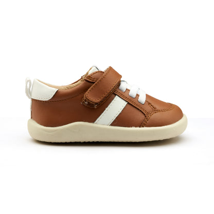 Old Soles 8083 Retro Ground kids leather shoe in Tan and Snow with rubber sole detail