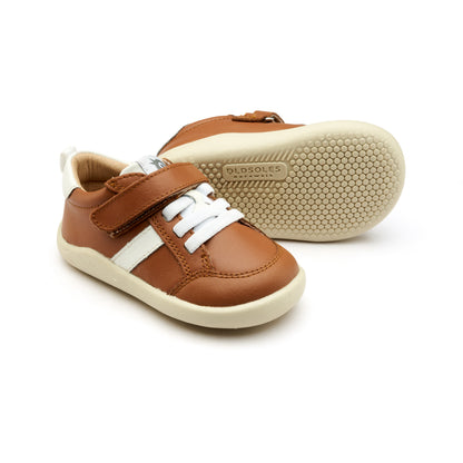 Old Soles 8083 Retro Ground kids leather shoe in Tan and Snow with rubber sole detail