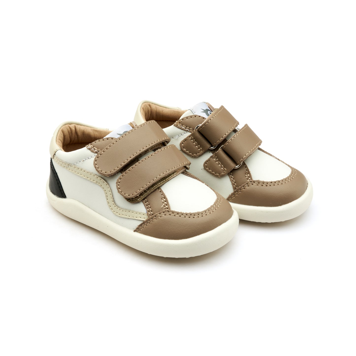 Old Soles 8086 Field Ground kids leather sneaker in Taupe, Snow, and Navy with rubber sole detail