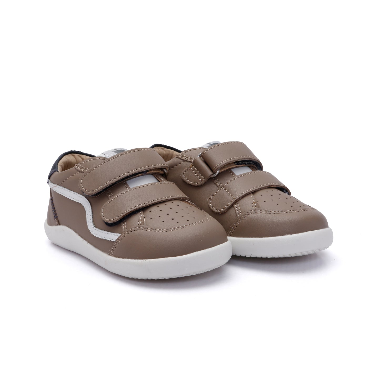 Old Soles 8086 Field Ground kids leather sneaker in Taupe, Snow, and Navy with rubber sole detail