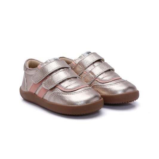 Old Soles 8087 Crunchy Ground kids leather sneaker in Metal Lychee and Pearlised Pink with classic detail
