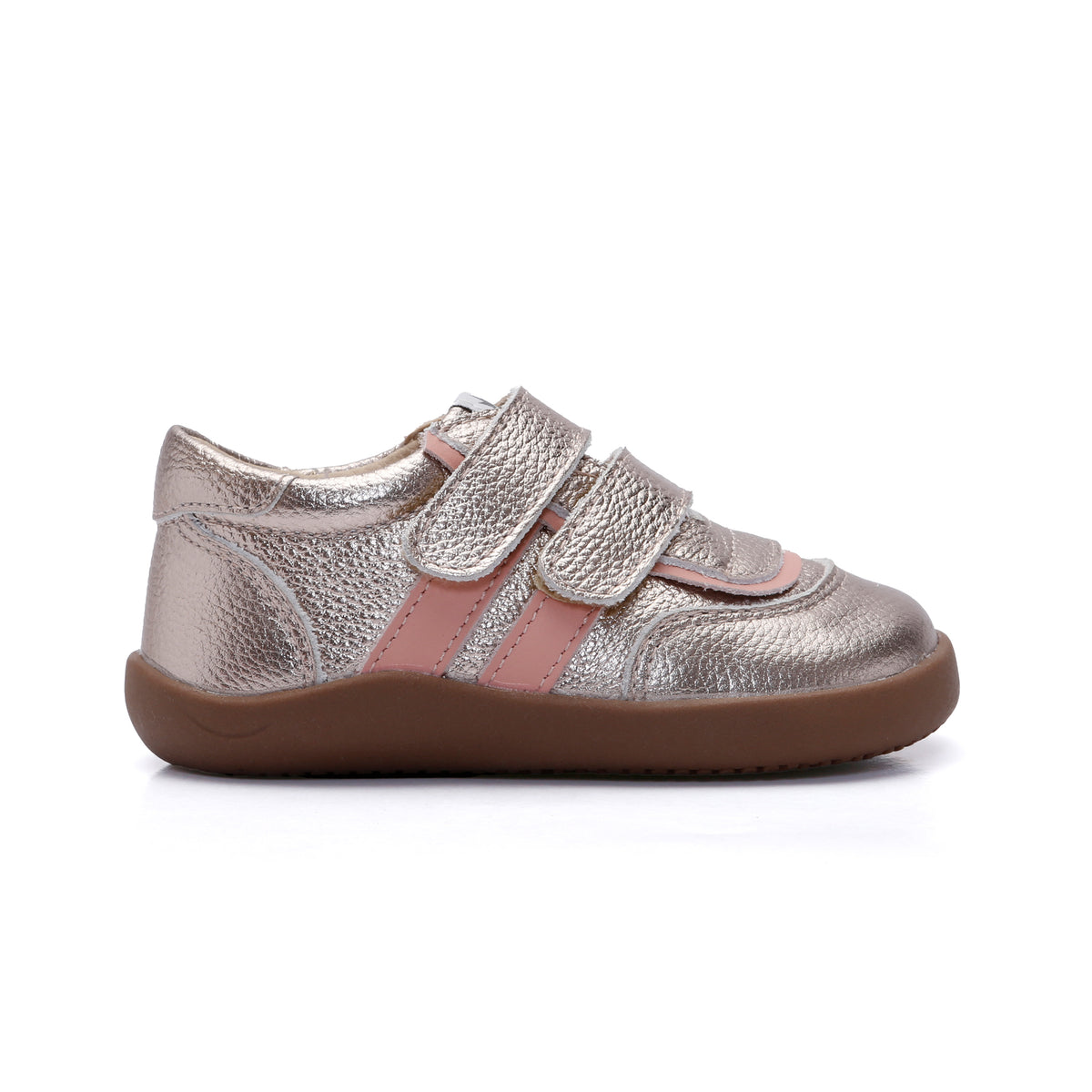 Old Soles 8087 Crunchy Ground kids leather sneaker in Metal Lychee and Pearlised Pink with classic detail