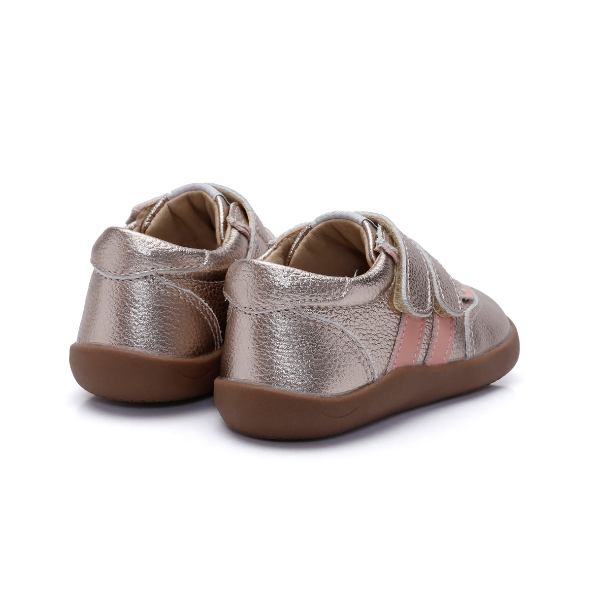Old Soles 8087 Crunchy Ground kids leather sneaker in Metal Lychee and Pearlised Pink with classic detail