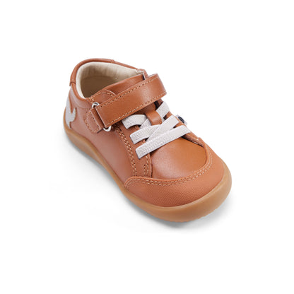 Old Soles 8089 Dash Ground kids leather shoe in Tan and Gris with rubber sole detail