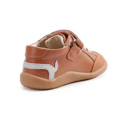 Old Soles 8089 Dash Ground kids leather shoe in Tan and Gris with rubber sole detail