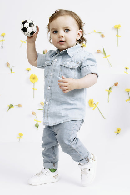 Old Soles 8089 Dash Ground kids leather shoe in Snow and Copper with rubber sole detail