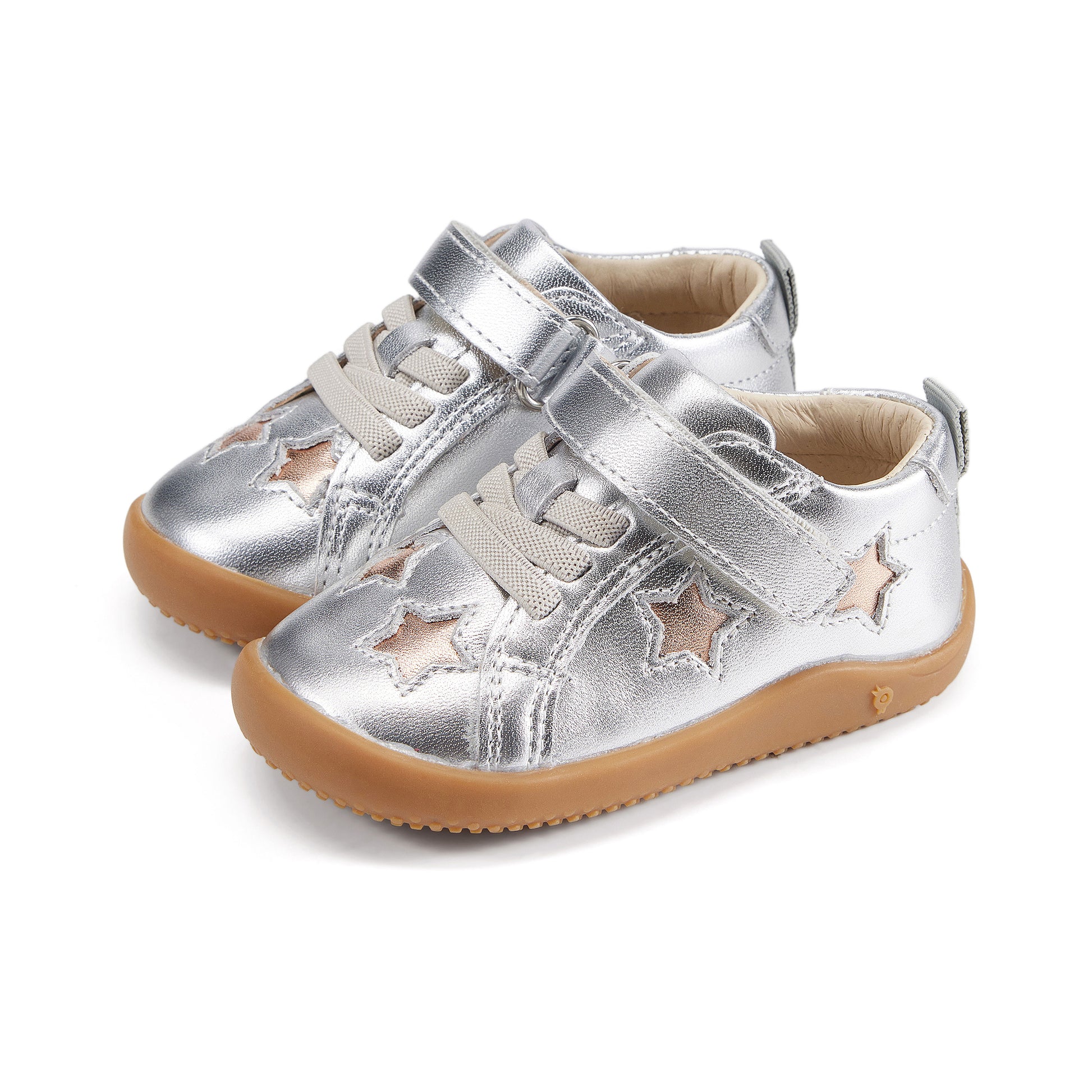 Old Soles 8091 Gazer Ground kids leather shoe in Silver and Copper with rubber sole detail