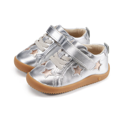 Old Soles 8091 Gazer Ground kids leather shoe in Silver and Copper with rubber sole detail