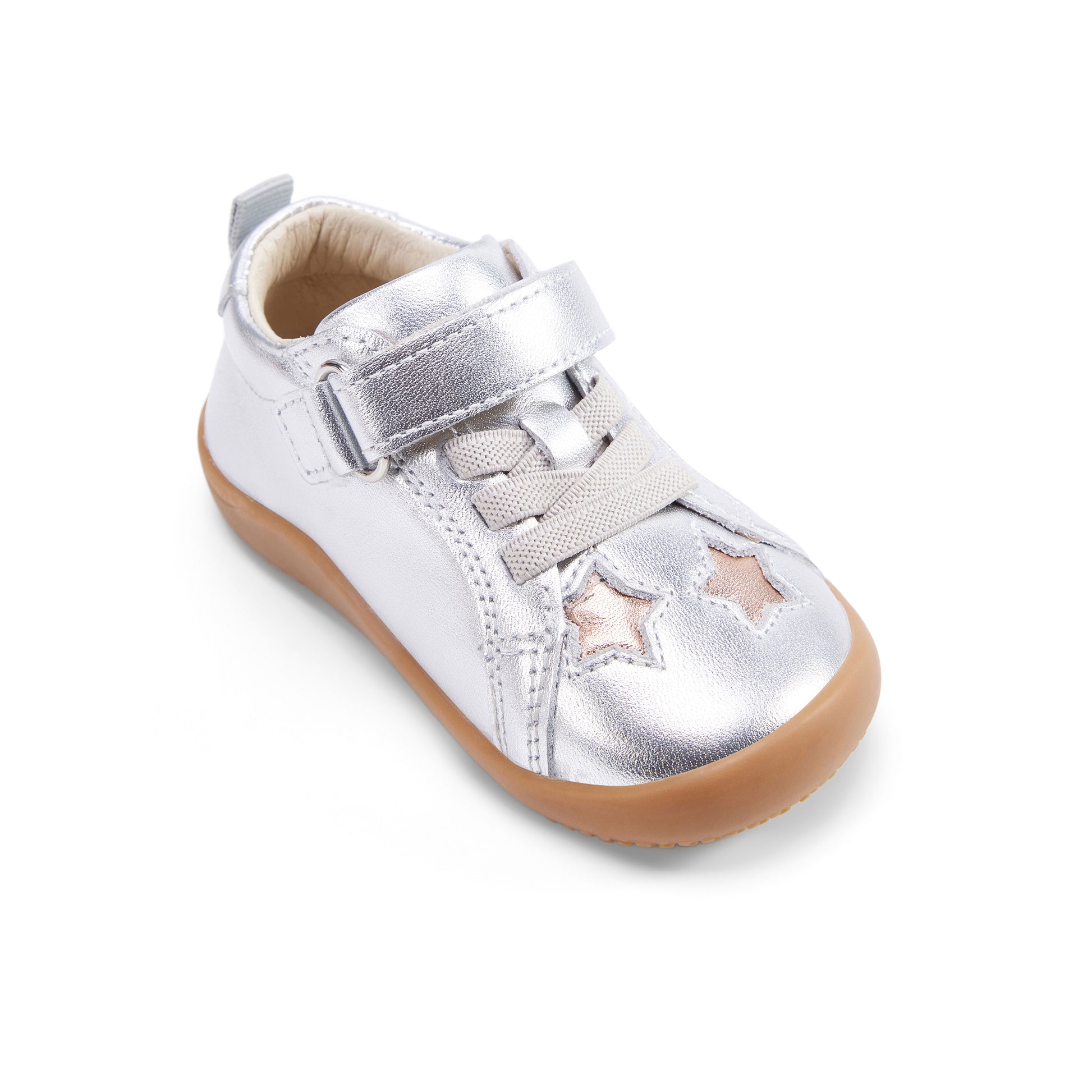 Old Soles 8091 Gazer Ground kids leather shoe in Silver and Copper with rubber sole detail