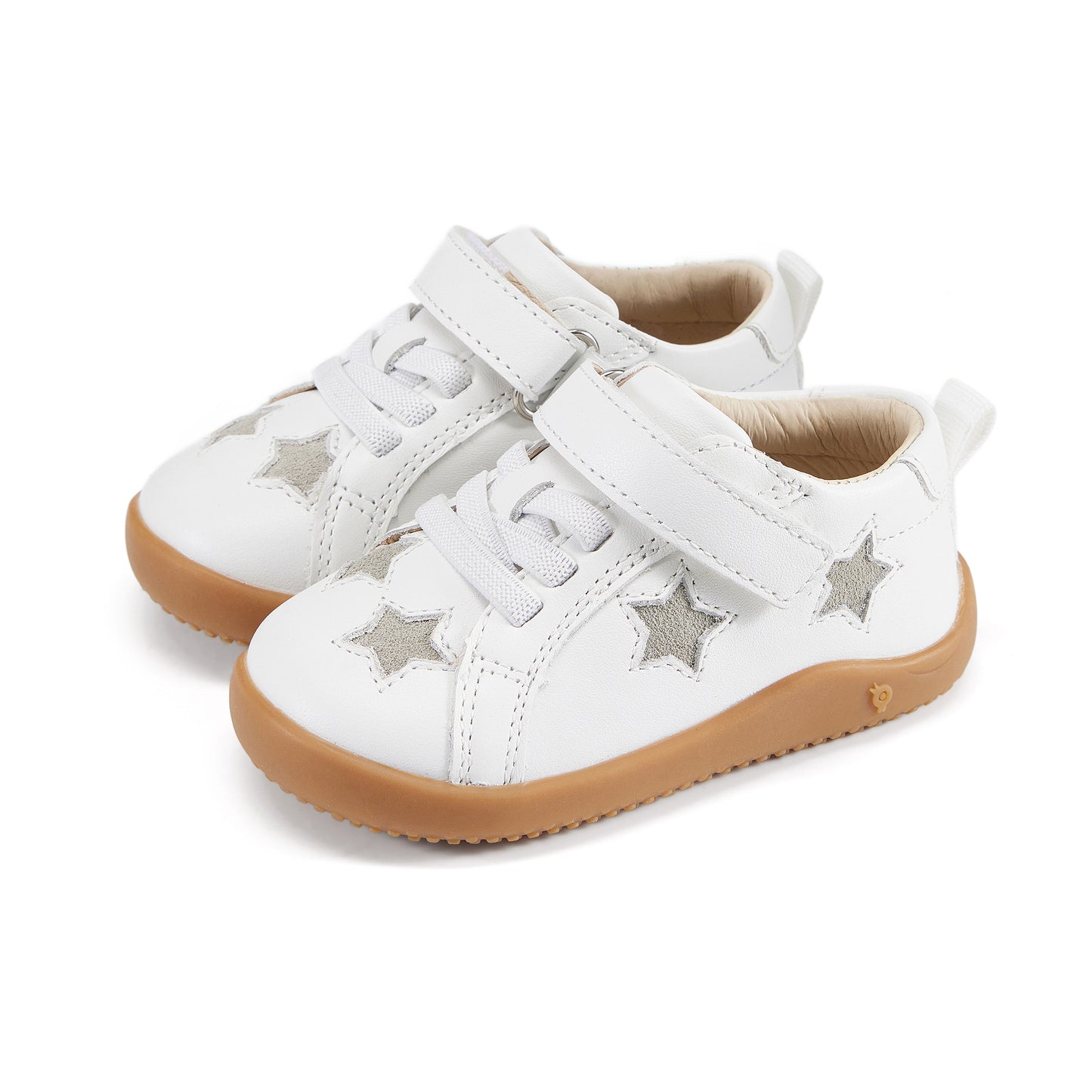 Old Soles 8091 Gazer Ground kids leather shoe in Snow and Light Grey Suede with rubber sole detail