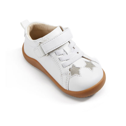 Old Soles 8091 Gazer Ground kids leather shoe in Snow and Light Grey Suede with rubber sole detail