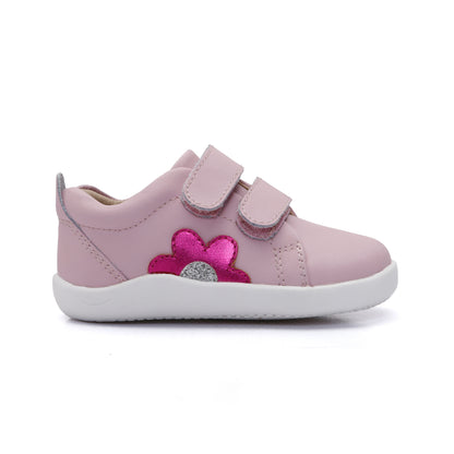 Old Soles 8106 Garden Ground kids leather shoe in Chalk Pink and Fuchsia Foli and Glam Argent with floral detail