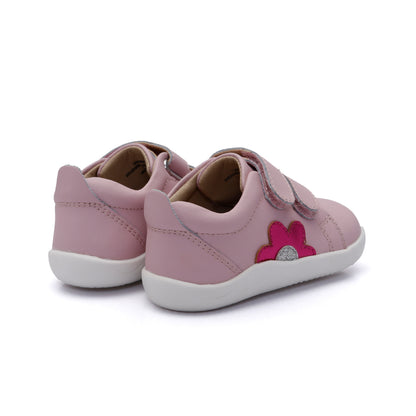 Old Soles 8106 Garden Ground kids leather shoe in Chalk Pink and Fuchsia Foli and Glam Argent with floral detail
