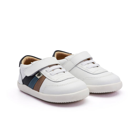 Old Soles 8110 Ray Ground kids leather shoe in Snow, Navy, Indigo, and Taupe with rubber sole detail