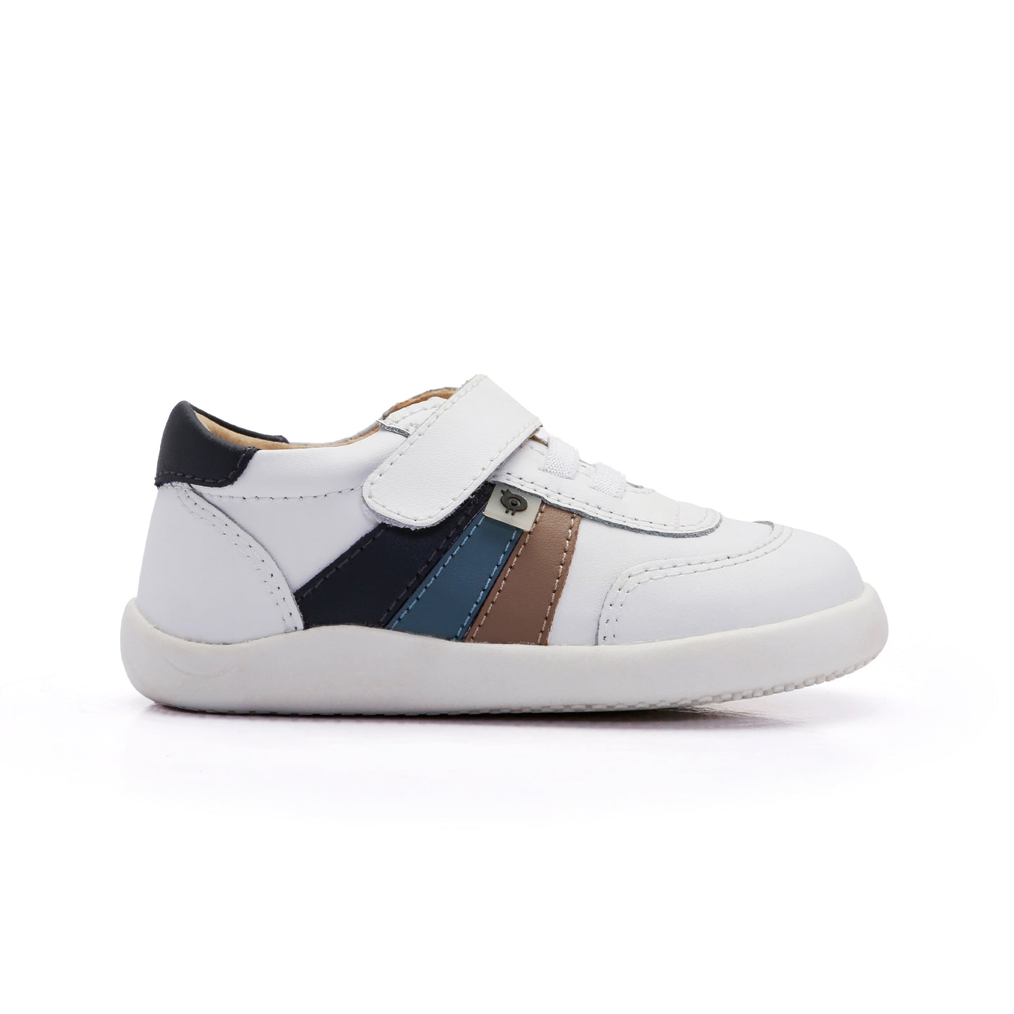 Old Soles 8110 Ray Ground kids leather shoe in Snow, Navy, Indigo, and Taupe with rubber sole detail